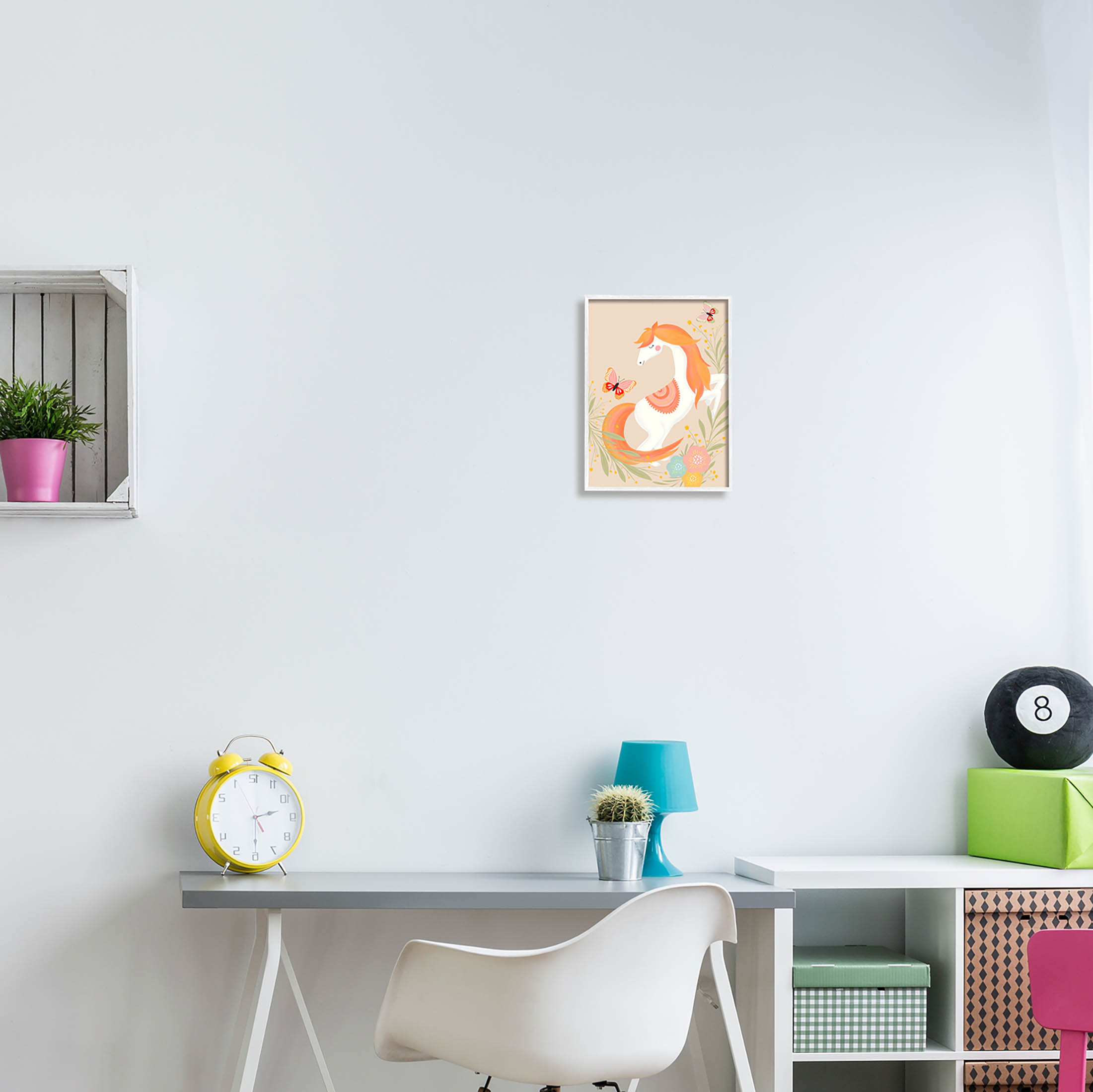 Stupell Industries Smiling Horse Floral Nature Butterflies Graphic Art White Framed Art Print Wall Art, Design by Nikita Jariwala