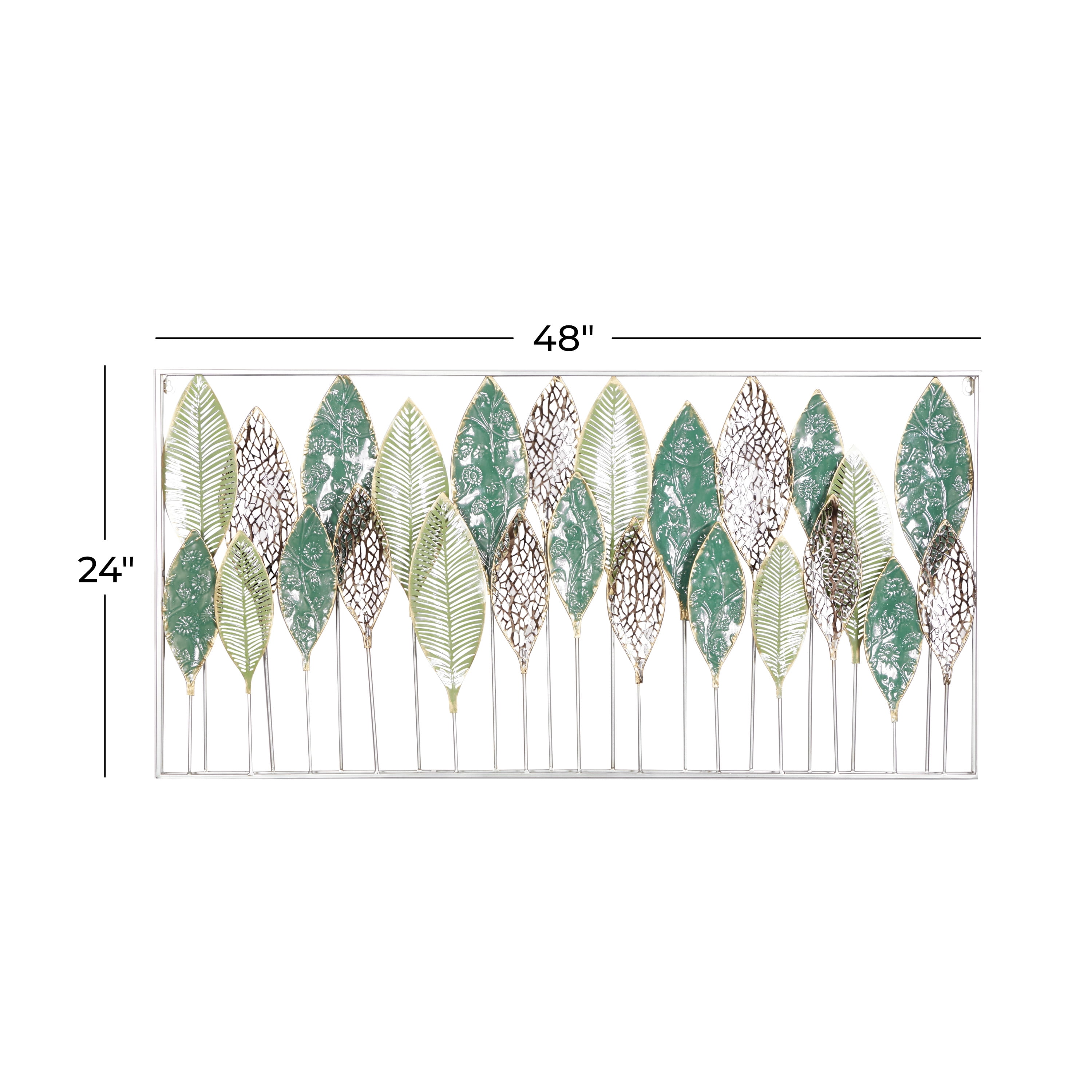 DecMode Green Metal Tall Cut-Out Leaf Wall Decor with Intricate Laser Cut Designs