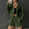 thumbnail image 7 of Usmixi 2 Piece Outfits for Women Front Zip Hooded Coat 2 Piece Sets Casual Solid Drawstring Elastic Waist Shorts Outfits Sets Sports Running Lounge Sets Tracksuits Sets with Pocket Holiday, 7 of 7