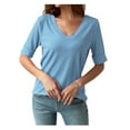 thumbnail image 3 of USSUMA Womens Tank Tops Fashion Women's Casual V- Neck 1/2 Sleeve Solid T-shirt Top Blouse Casual Holiday Saving Sky Blue Polyester XL, 3 of 6