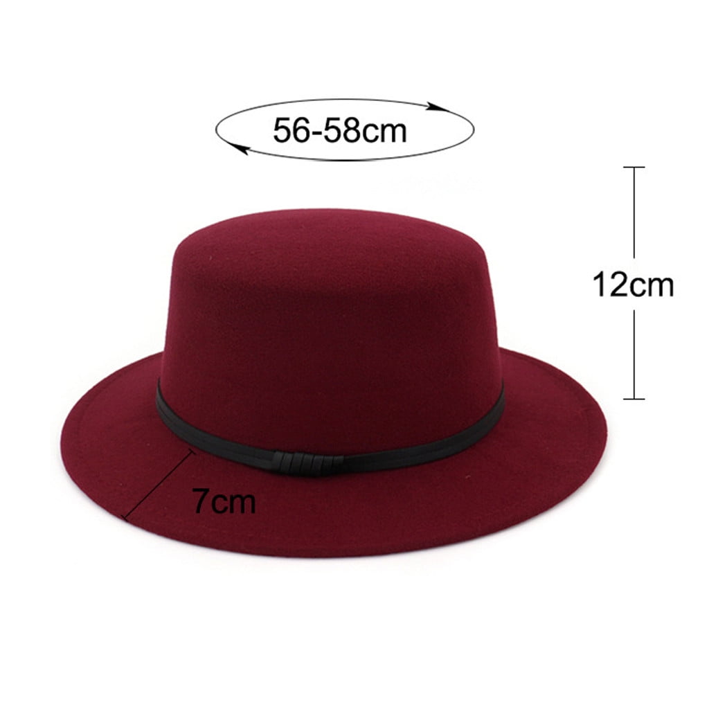Baycosin Unisex Wide Brim Wool Belt Felt Flat Top Fedora Hat Party