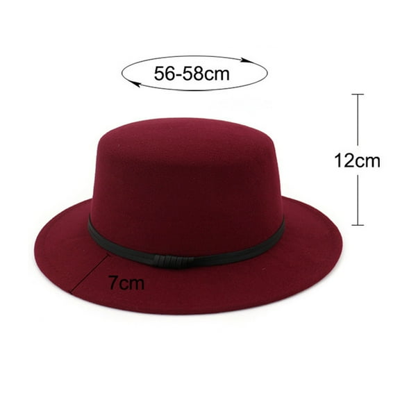 yunLXY Hat Wine Unisex Wide Brim Wool Belt Felt Flat Top Fedora Hat Party Trilby Hats Cap
