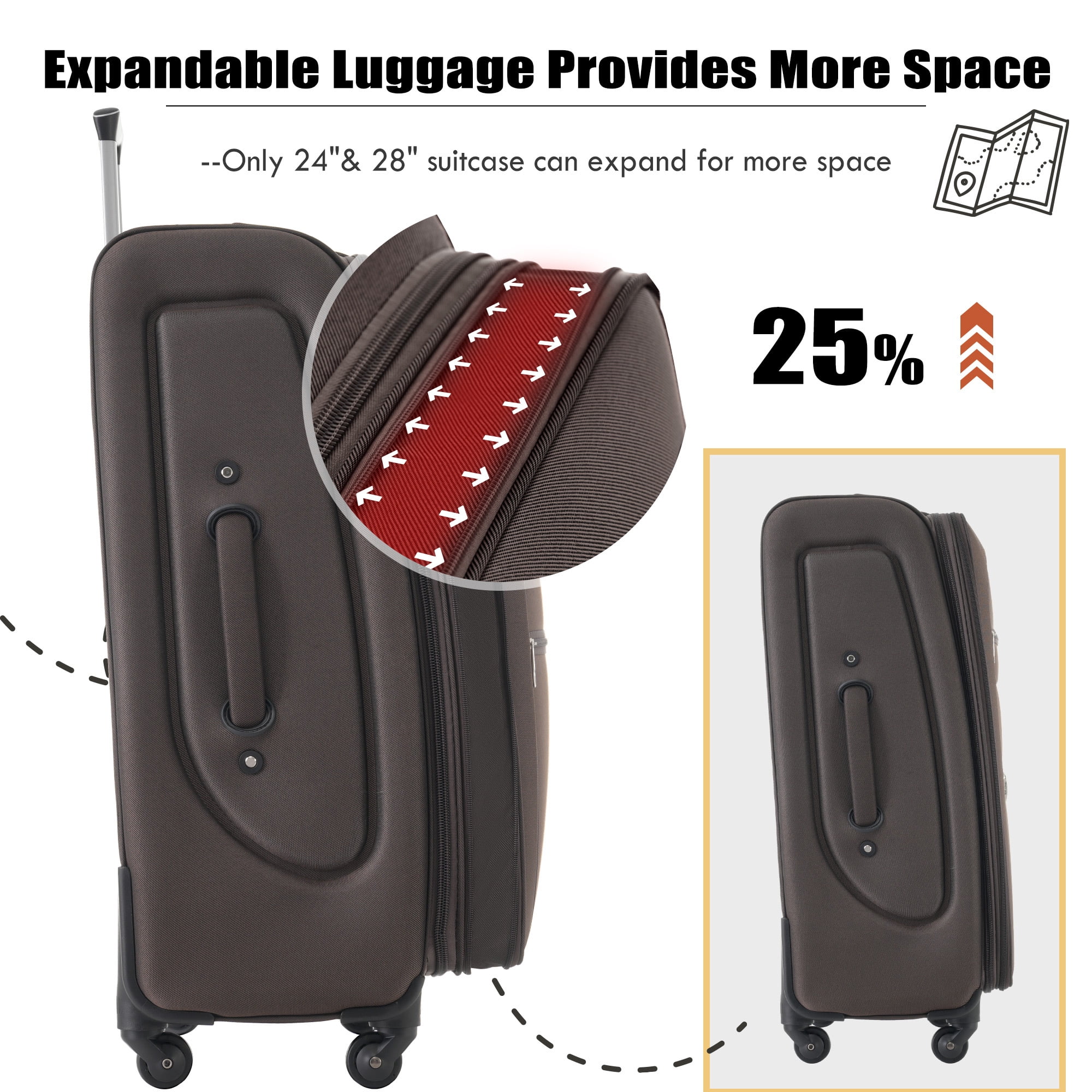 EUROCO 5 Piece Softside Luggage Set,Expandable Suitcase Set with Duffel Bag,TSA Lock and Spinner Wheels,Lightweight Suitcase for Men Women,Brown