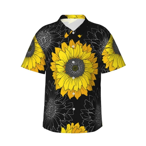 Floral Sunflower 1 Men's 3d Print Casual Button Down Shirts, Novelty Hawaiian Short Sleeves S