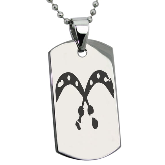 Stainless Steel Ancient Tribal Courage Rune Engraved Dog Tag Pendant Necklace