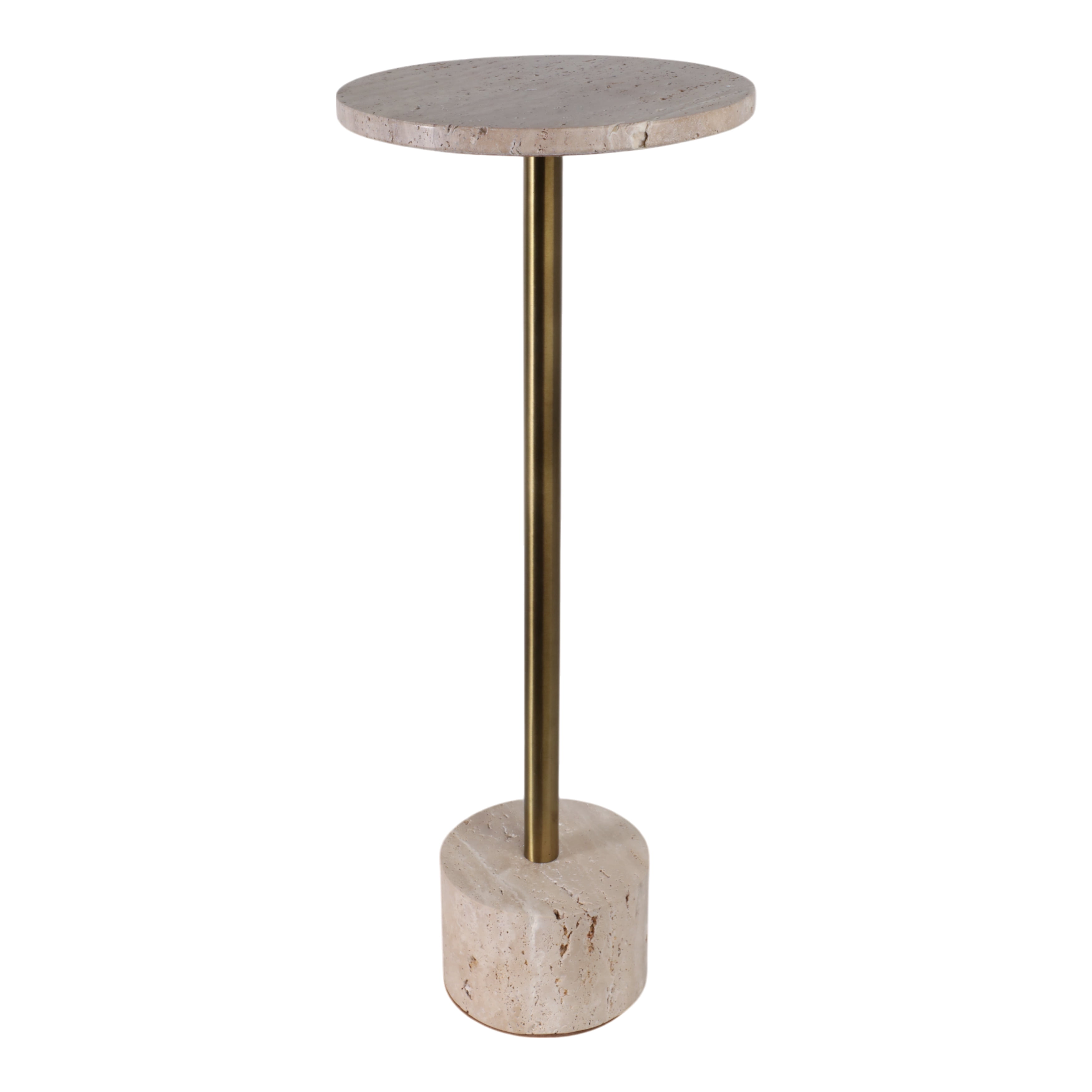 Travertine Accent Table for Home Decor - Modern Side End Table for Living Room - Decorative Drink Table for Bedroom and Office Spaces - 26", Gold
