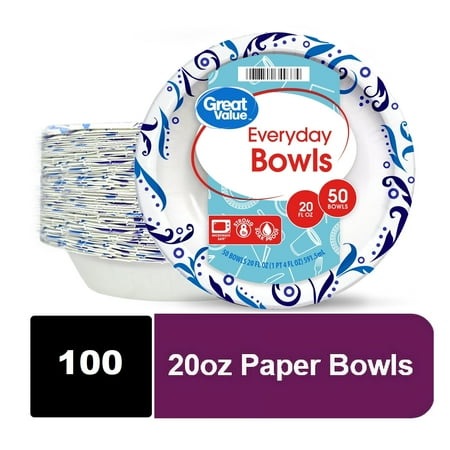 Everyday Disposable Paper Bowls 20 oz 100 Count