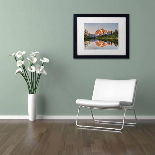 Trademark Fine Art 'Picture Lake Sunset' Canvas Art by Pierre Leclerc, White Matte, Black Frame
