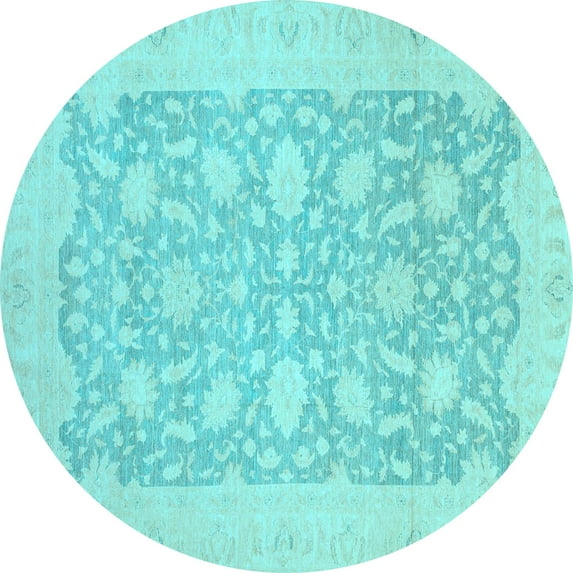 Ahgly Company Indoor Round Oriental Light Blue Traditional Area Rugs, 5' Round