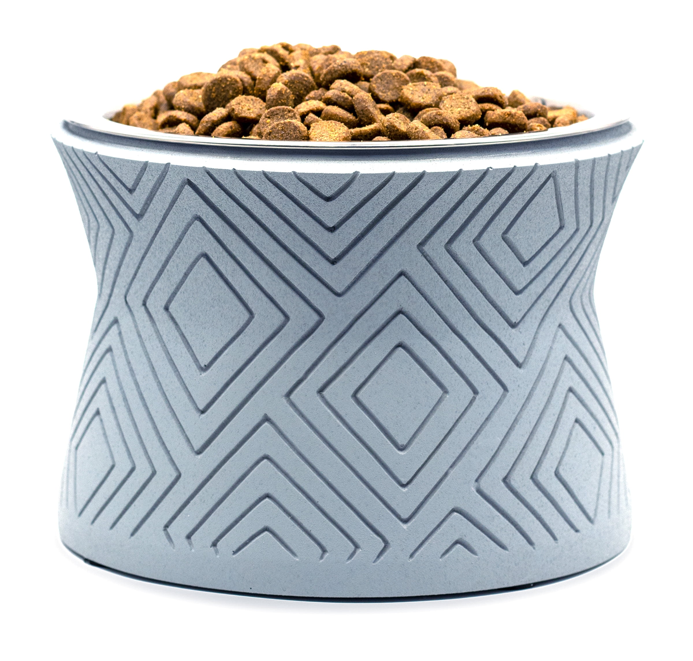 Pet Junkie Santa Fe Elevated Small Polyresin Pet Food & Water Bowl with Stainless Steel Dish, Icy Gray