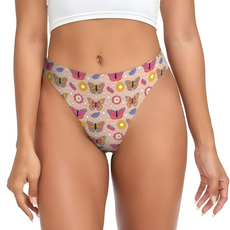 Thongs for Women - colorful Butterfly Daisy No Show Seamless Womens Thongs Underwear  Stretch G String Thongs for Women  Ladies Breathable Thong Bikini Panties Briefs