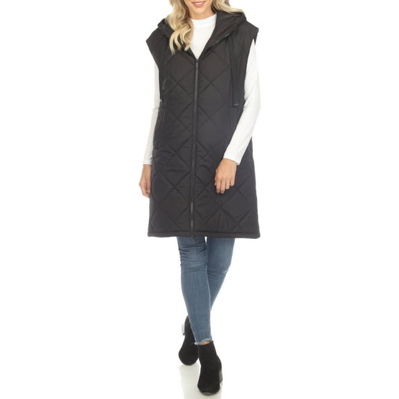 White Mark Long Hooded Puffer Vest (Women's & Women's Plus)