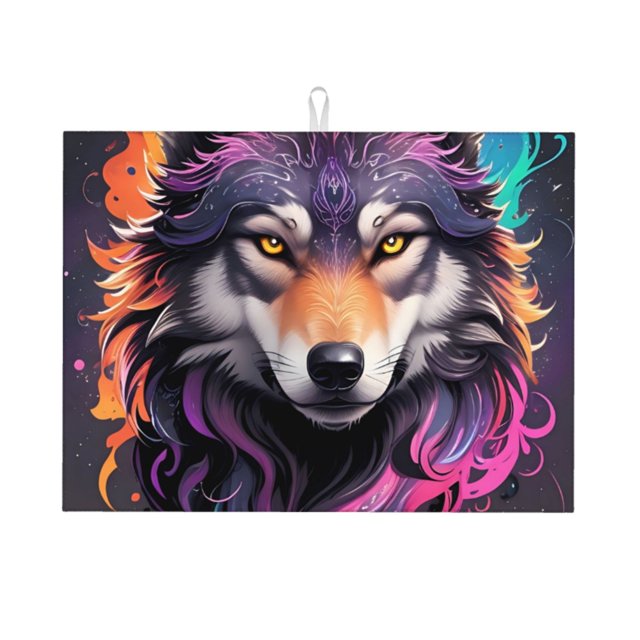 Fotbe Colorful Wolf Head A Alfombrilla de Secado para Cocina con Estampado, 18x24 Pulgadas