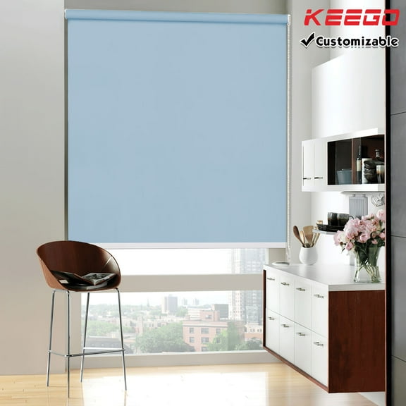 Keego 100% Blackout Roller Windows Shades UV Protection Blinds Privacy Roll Up and Down Shade for Home and Office Customizable Color and Size Lake Blue 22"w x 36"h