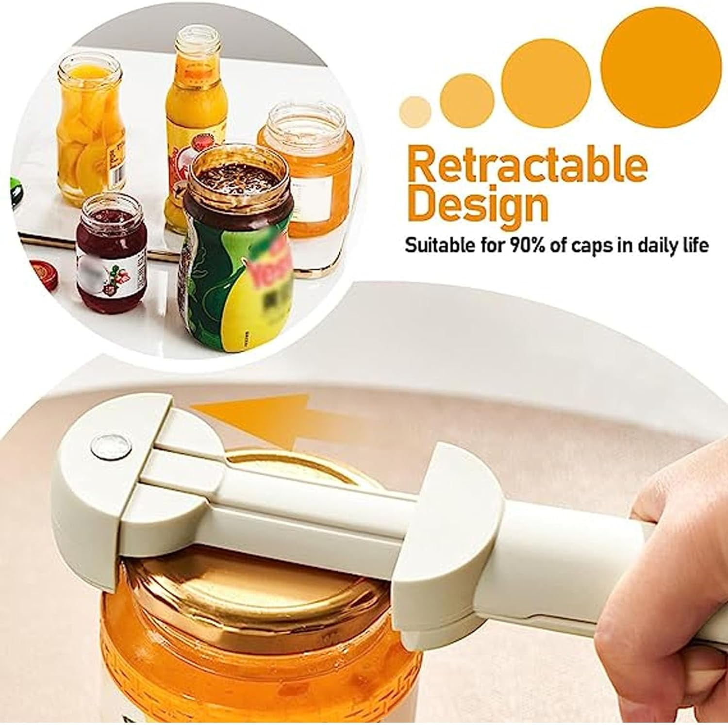 FRKSMD-Bottle Can Opener, Stainless Steel Adjustable 3 in 1 Multifunctional Retractable Jar Opener, Beige, 5.0x21.0cm