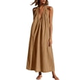 thumbnail image 3 of Yeaiivve Summer Dresses for Women 2026 Boho Halter Maxi Dress Deep V Neck Backless Linen Dress Lightweight Flowy Long Dresses for Travel Cruise Outfits Brown,L, 3 of 8