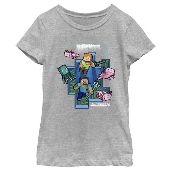 Girl's Minecraft Under the Sea  Graphic Tee Athletic Heather Large