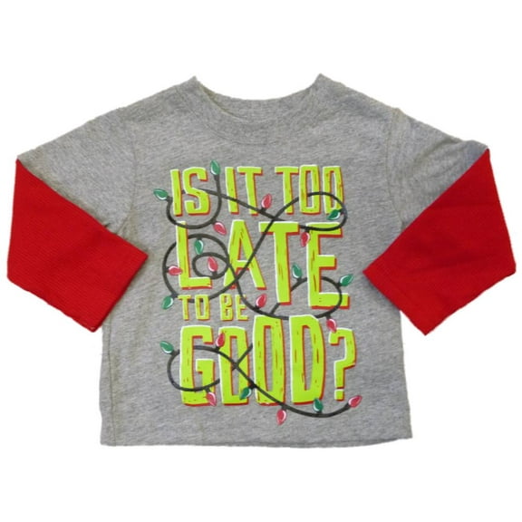 Infant Boys Gray Is It Too Late To Be Good Long Sleeve Christmas T-Shirt 12m