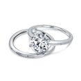 thumbnail image 2 of Bling Jewelry Womens Etoile 3CTW Round Solitaire CZ Bridal Statement Band Ring Set Sterling Silver, 2 of 5