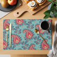thumbnail image 2 of Red Teal Boho Botanical Placemats Set of 4, Southwestern Retro Ethnic Tribal Placemats for Dining Table, Place Mats for Kitchen Tabletop, Waterproof Wipeable Dining Table Mats Set, 2 of 9