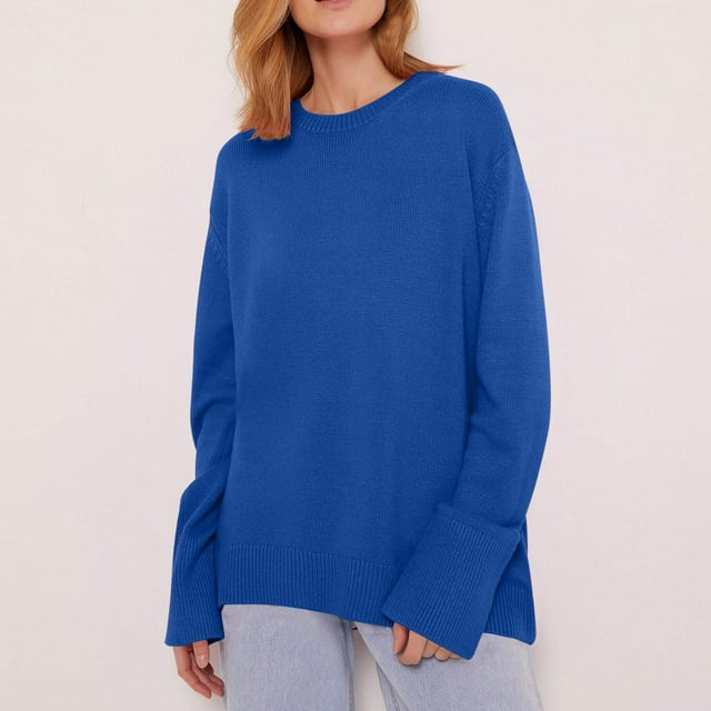TIMIFIS Women's Fall Sweaters Casual Round Neck Long Sleeve Sweater Winter Solid Knitted Pullover Sweaters