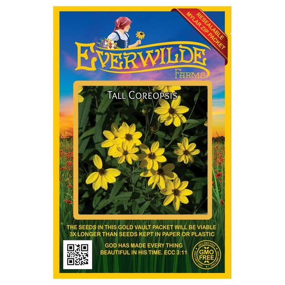 Everwilde Farms - 200 Tall Coreopsis Native Wildflower Seeds - Gold Vault Seed Packet