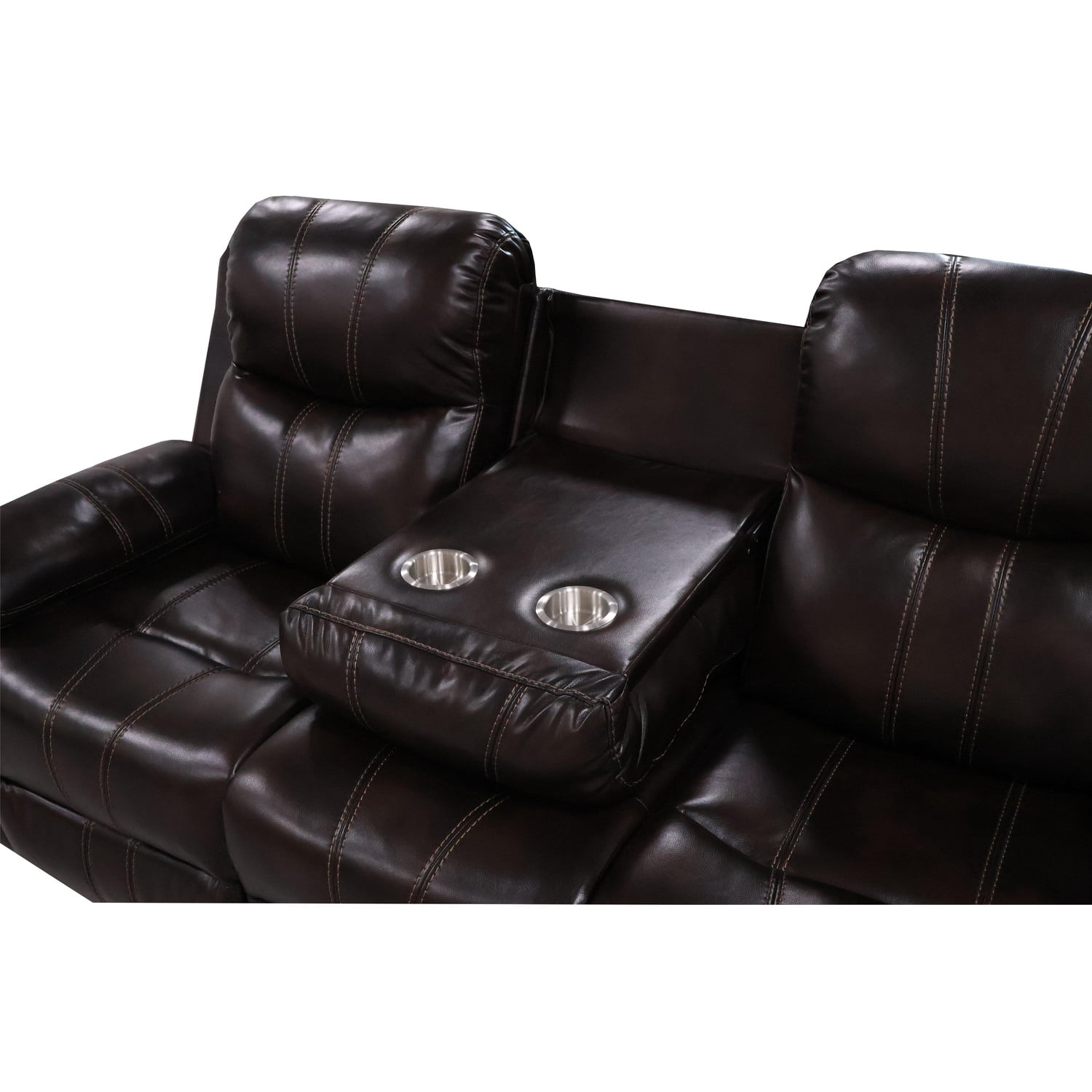 New Classic Furniture Kellen Faux Leather Power Sofa with Dropdown Tray in Brown