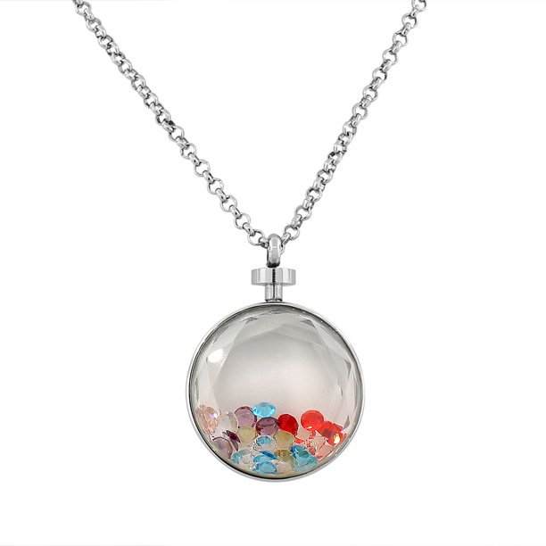 Edforce Edforce Stainless Steel Silver Tone Floating Charms Faceted Multicolor Glass Pendant Necklace Walmart Com Walmart Com