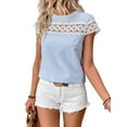thumbnail image 2 of Women'S Tops Casual Scoop Neck Short Sleeve Hollow Out Shirts Loose Tunic Tops Blouses Blue M, 2 of 9