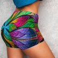 thumbnail image 4 of Logiee Multicolored Beautiful Flower Print Women's Biker Shorts,Workout Gym Shorts,Scrunch Shorts,Tummy Control Hidden Scrunch Running Yoga Shorts-Large, 4 of 8