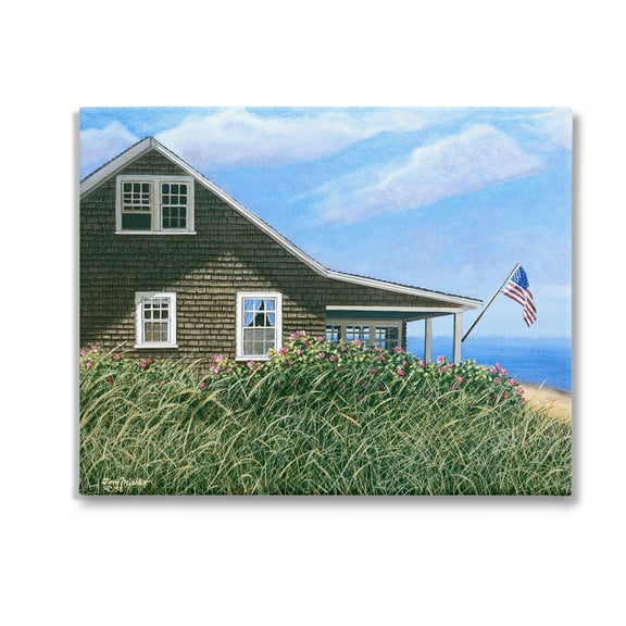 Stupell Industries Cape House with Flag Landscape Painting Gallery Wrapped Canvas Art Print Wall Art, 20 x 16