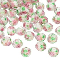 Uxcell 10mm Flower Glass Beads, 60Pcs Handmade Gold Sand Floral Round Beads Faceted Spacer Loose Bead Rondelle for Jewelry Making Necklace Bracelet DIY Crafts, White