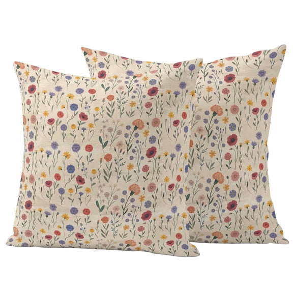 2 Pack Outdoor Waterproof Throw Pillow Covers,Vintage Country Wildflower Floral Decorative Square Patio Pillowcases for Chair Couch Sofa 16x16in