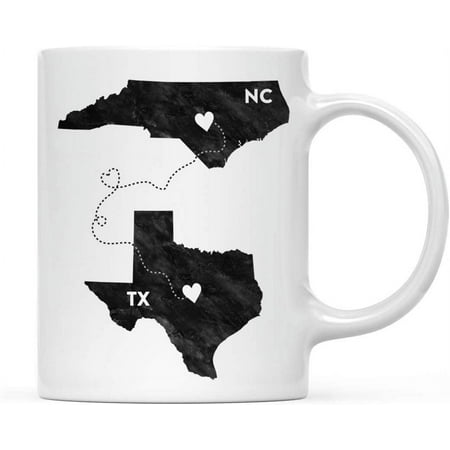 

11oz. Coffee Mug Long Distance Gift Texas and North Carolina Black and White Modern 1-Pack Moving Away Graduation University College Gifts for Him Her Relationships