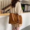 thumbnail image 4 of Bolso de mano de pana para mujer Bolso de hombro de invierno Bolso hobo con cremallera y asa superior (marrón), 4 of 7