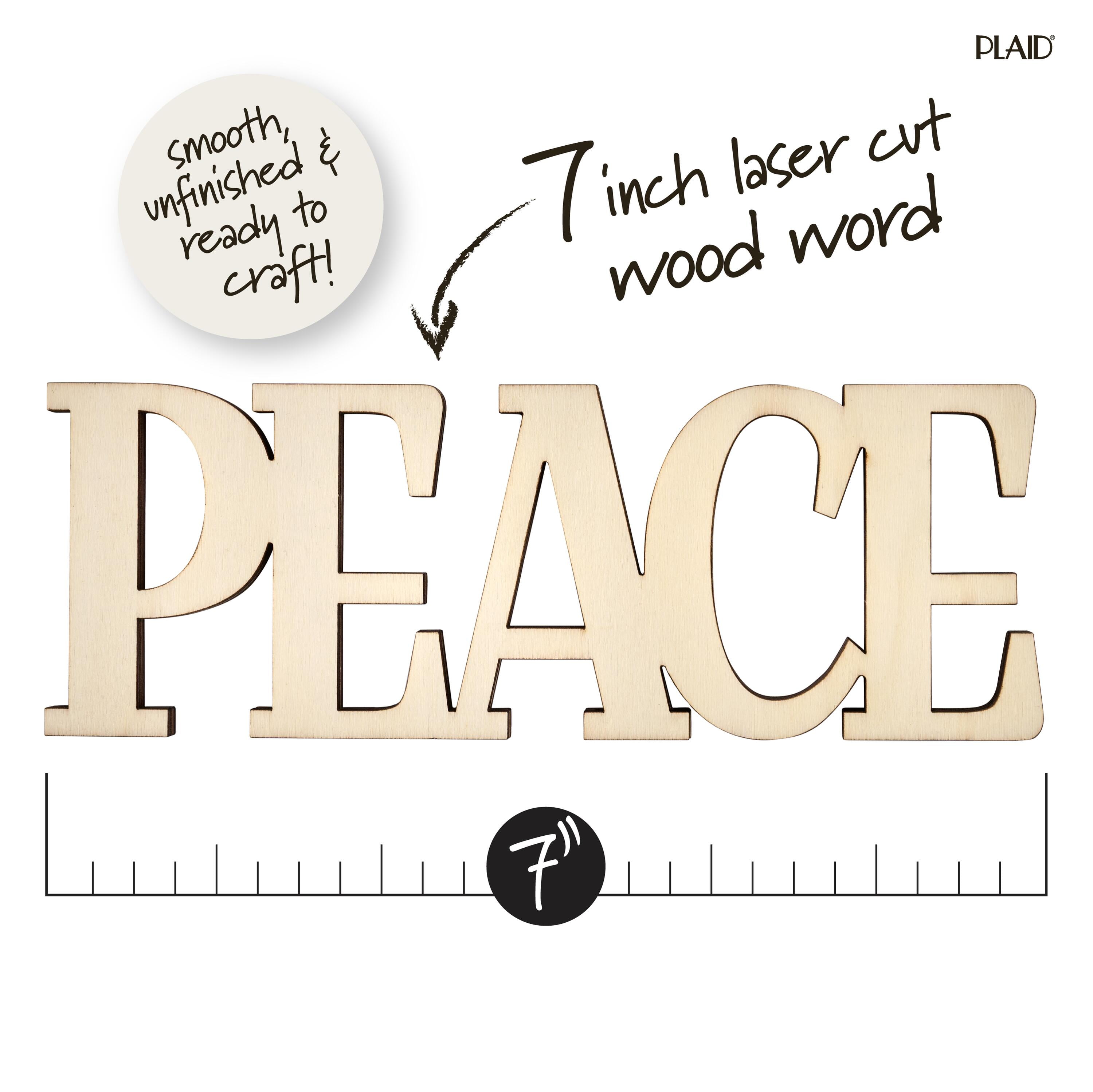 (1 pack) Plaid Unpainted Wood Surface Shape, Peace, 7"