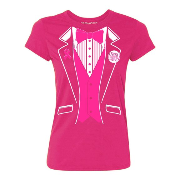 Promotion & Beyond Pink Tuxedo Breast Cancer Awareness Women's T-shirt, S, Cyber Pink