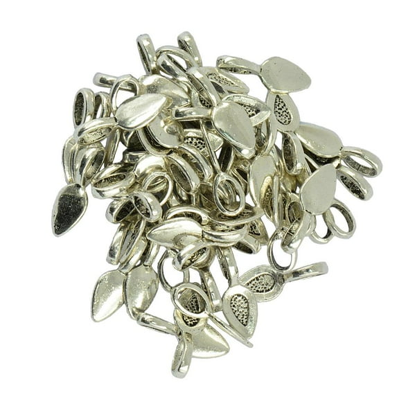 100 Pieces Tibetan Drop Leaf Glue On 21mm DIY Bails Cabochon for Earrings Bracelet