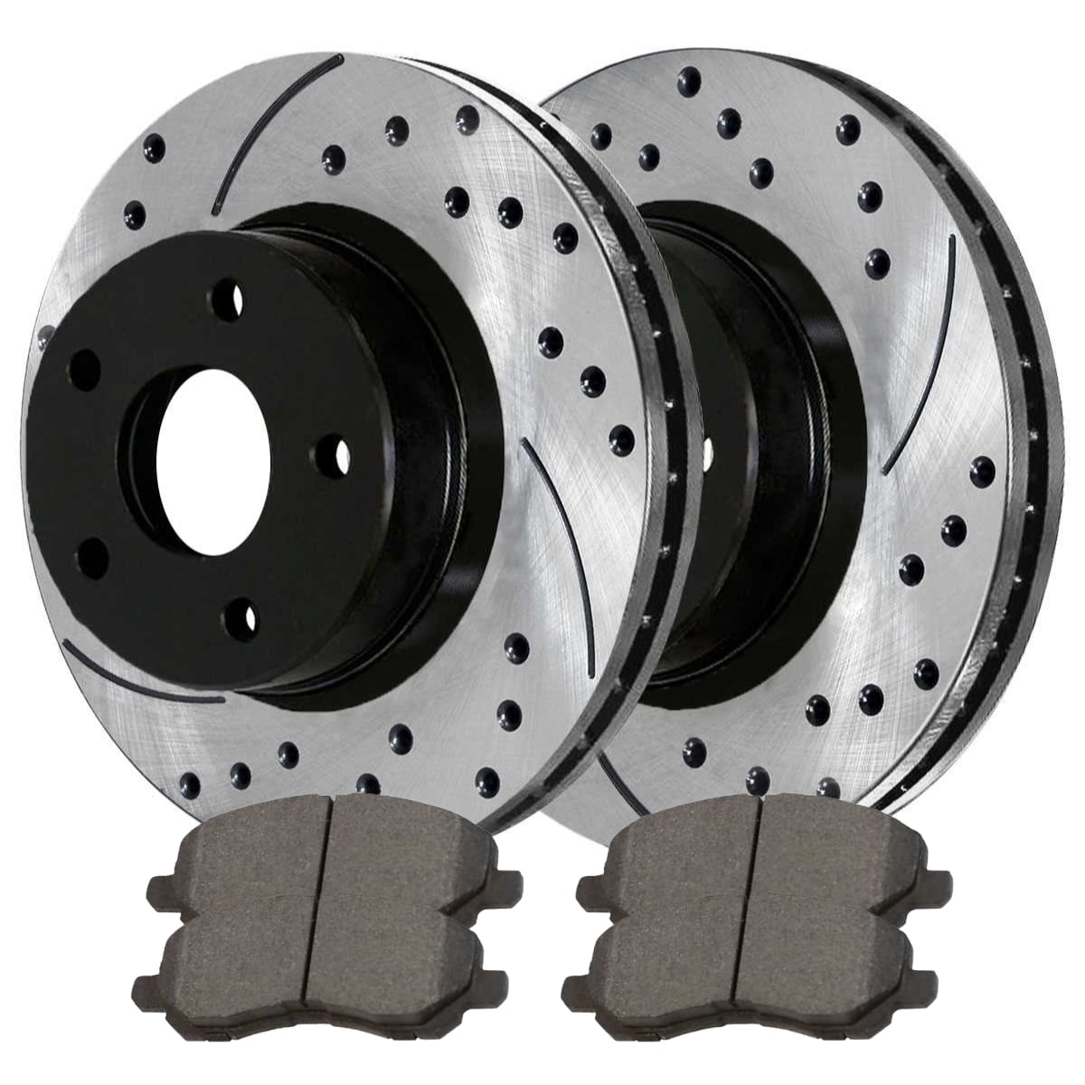 AutoShack Front Drilled Slotted Brake Rotors Black and Performance