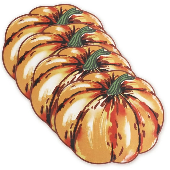 OVZME 4PCS Fall Placemats, Autumn Printed Pumpkin Place Mats for Kitchen Dining Table, Thanksgiving Harvest Halloween Holiday Decor Placemat, Water-Proof, Each 13" x 15", Orange