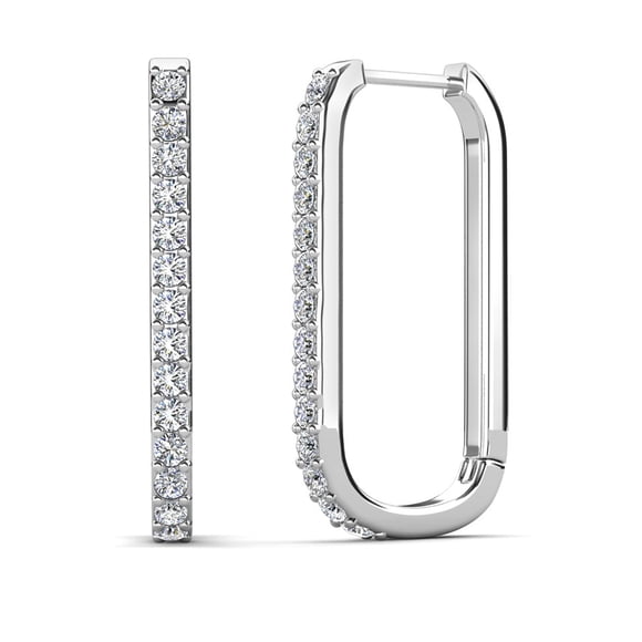 Cate & Chloe Nadia Boucles d'Oreilles Créoles 24 mm Plaquées Or Blanc 18k avec Cristaux Swarovski Cadeau pour Femmes