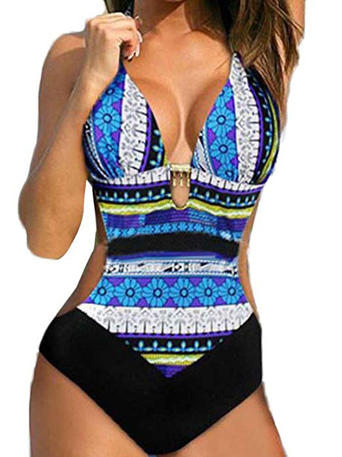 2019 Geometric Aztec Print Swimsuit Bikini Halter Crop Top Padded Swimwear S-2XL 