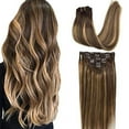 thumbnail image 2 of GOO GOO 7pcs 120g Hair Extensions Clip in Human Hair Remy Ombre Chocolate Brown to Caramel Blonde Balayage Clip in Human Hair Extensions Natural Hair Extensions Straight Real Hair Extensions 20 i, 2 of 3