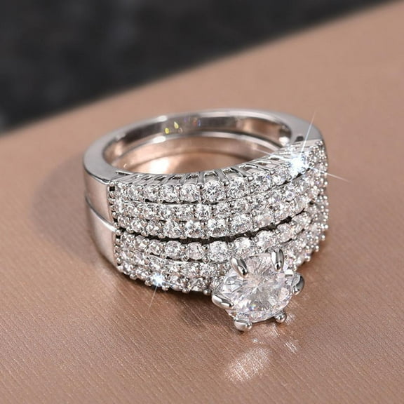 APIPEE 2pcs His and Hers Wedding Ring Sets Couples Engagement Rings Women and Men 925 Sterling Silver AAA Cubic Zirconia Fashion Shiny Two-Piece Set