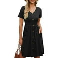 thumbnail image 3 of SOMER Summer Dresses for Women Short Sleeve Casual Dresses Mini Loose Button Elastic Waist Dress with Pockets Black, 3 of 6