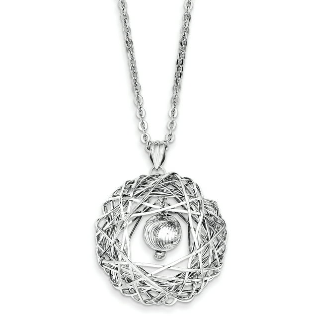 Sterling Silver Rhodium Plated Cable w/Mesh Circle 2in Ext Necklace (Weight: 6.28 Grams, Length: 18 Inches)