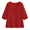 thumbnail image 4 of Tauxra Linen Blend Top for Women with Puff Sleeves and Drawstring, 3/4 Sleeve Ruffle Detail Casual Summer Blouse, 4 of 5