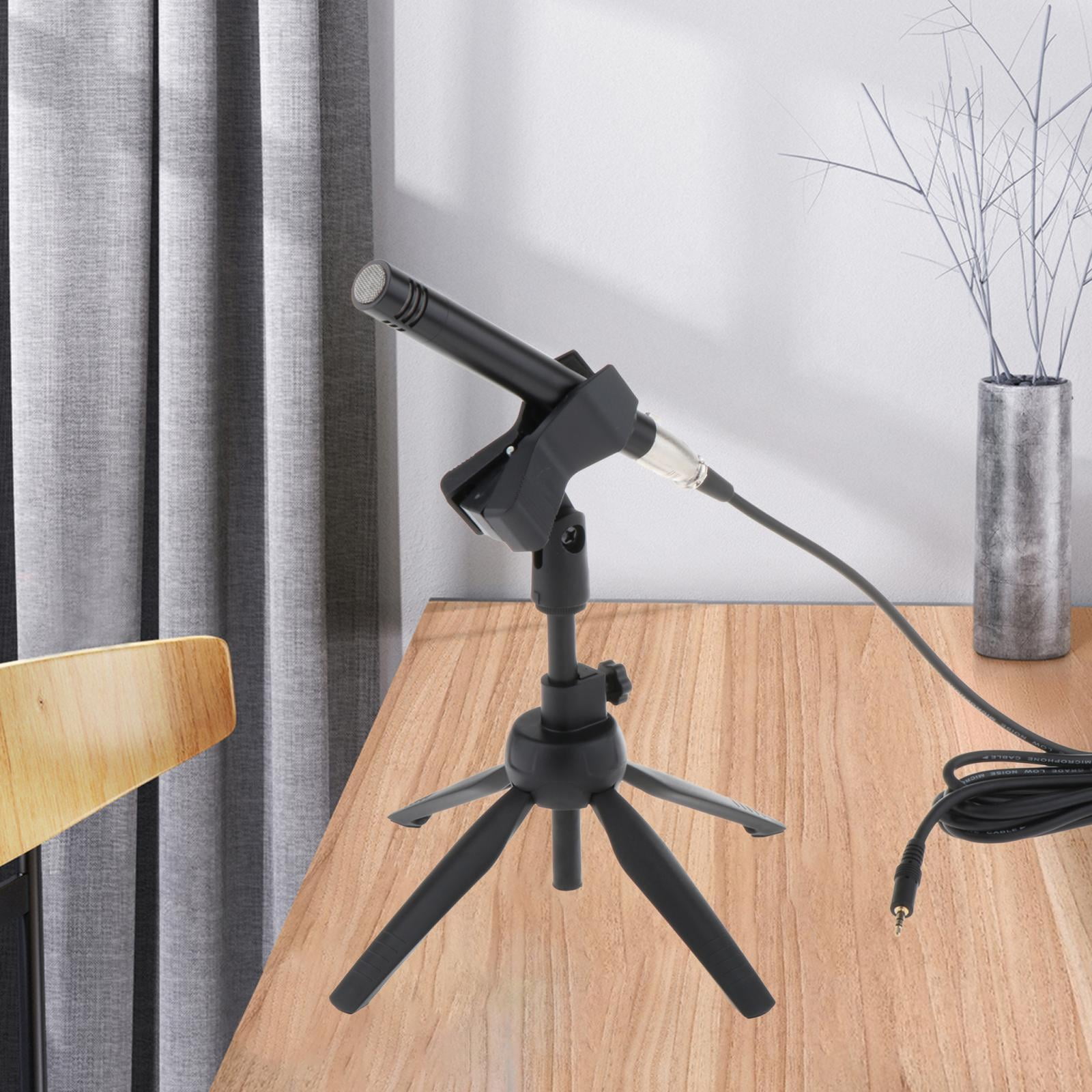 LeeQinersw Interview Microphone with Desktop Stand 3.5mm with Mic Clip Omnidirectional Mic Black