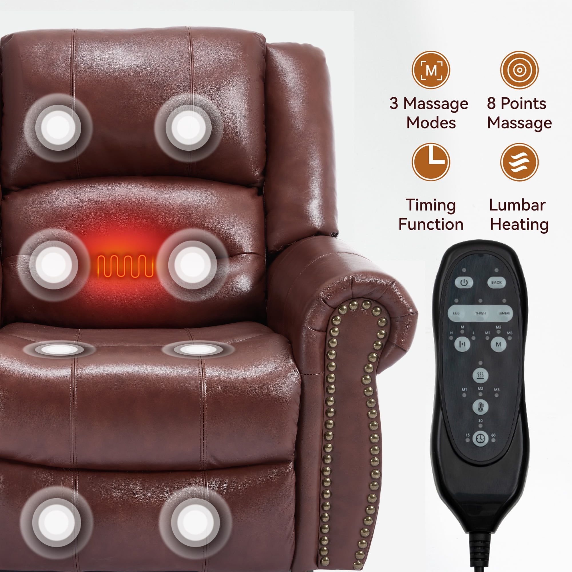 LEGAHOME Genuine Leather Power Lift Recliner Chair, Electric Infinite Position Lift Chair for Elderly with Heated and Massage, Reclining Sofa with USB Charging Port and Dual Motor, Red