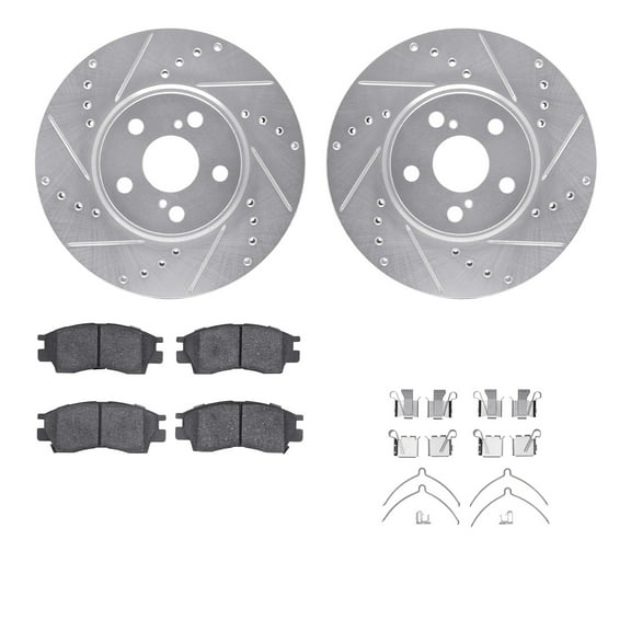 Dynamic Friction Company Front Brake Rotors-Drilled and Slotted-Silver with 5000 Advanced Brake Pads includes Hardware 7512-76067